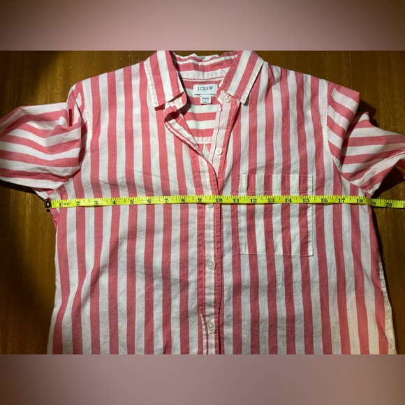 J. Crew - Coral/White Striped High Low Relaxed Fit Button Up Top - XXS - Picture 3 of 9